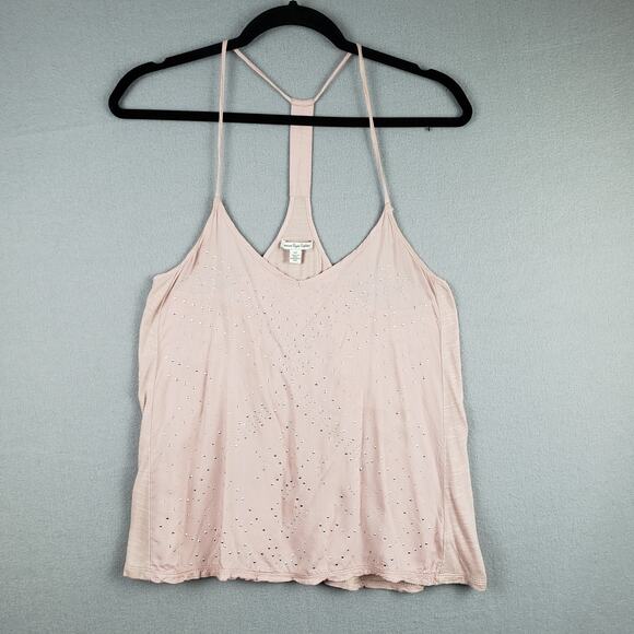 American Eagle Size S Silver Studded Racerback Babydoll Tank Blush Pink Y2K - Picture 1 of 9